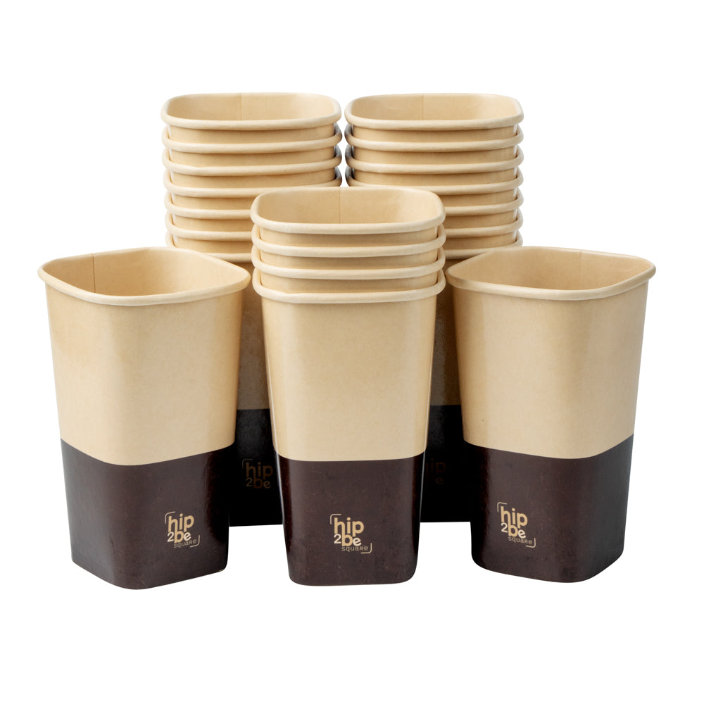 Hip 2 Be Square 16 oz Kraft and Brown Paper Hot / Cold Drinking Cup - Single Wall - 3 1/4" x 3 1/4" x 5 1/2" - 500 count box