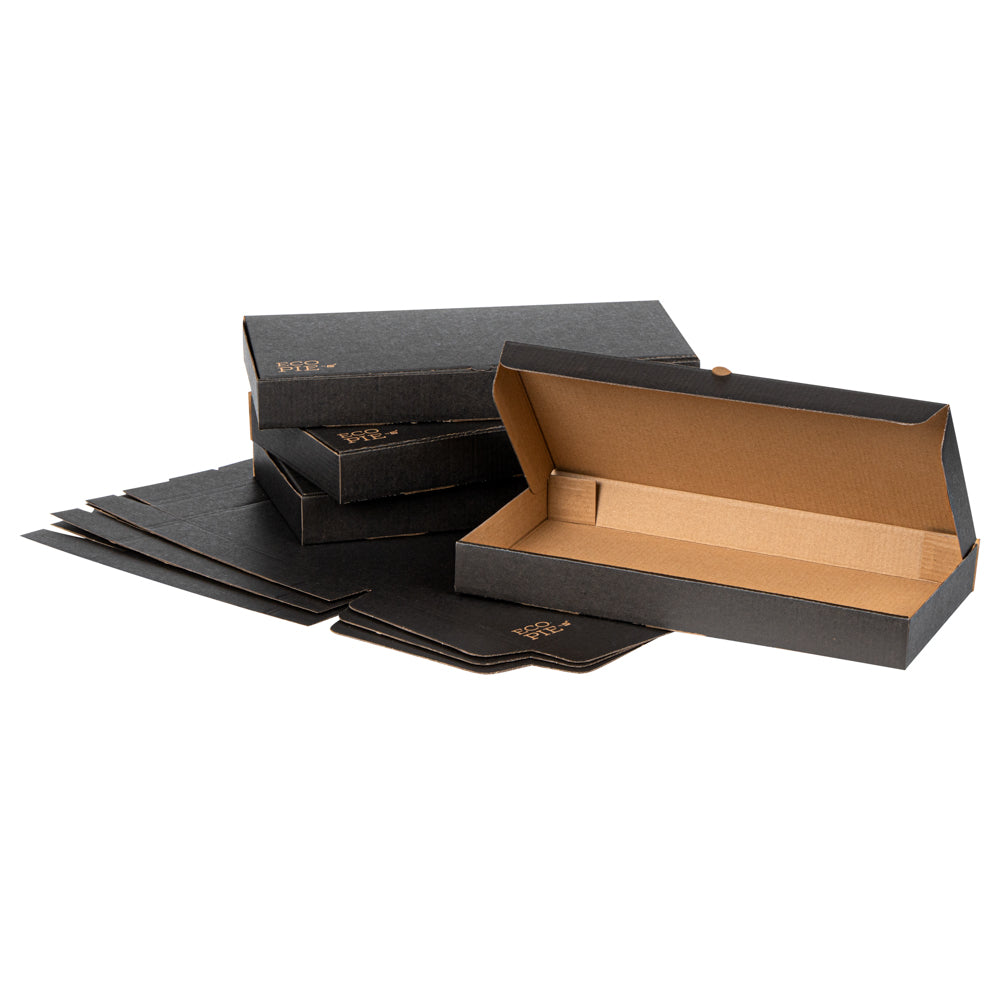 Eco Pie Kraft and Black Paper Corrugated Flatbread Box - 14" x 7" x 1 1/2" - 50 count box