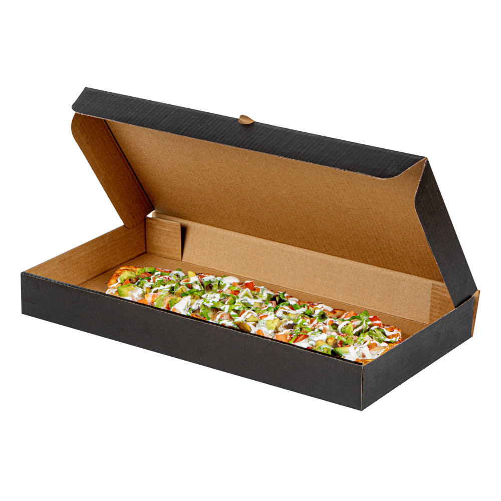 Eco Pie Kraft and Black Paper Corrugated Flatbread Box - 14" x 7" x 1 1/2" - 50 count box