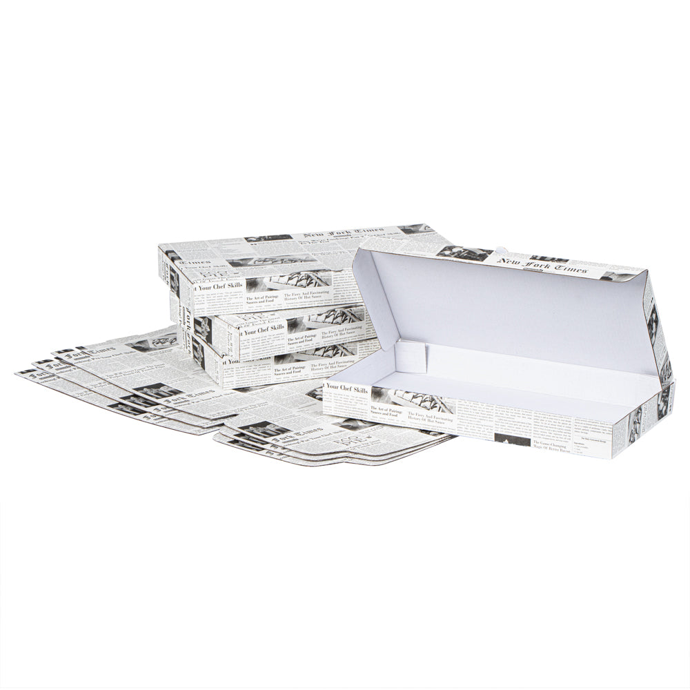 Eco Pie Newsprint and White Paper Corrugated Flatbread Box - 14" x 7" x 1 1/2" - 50 count box