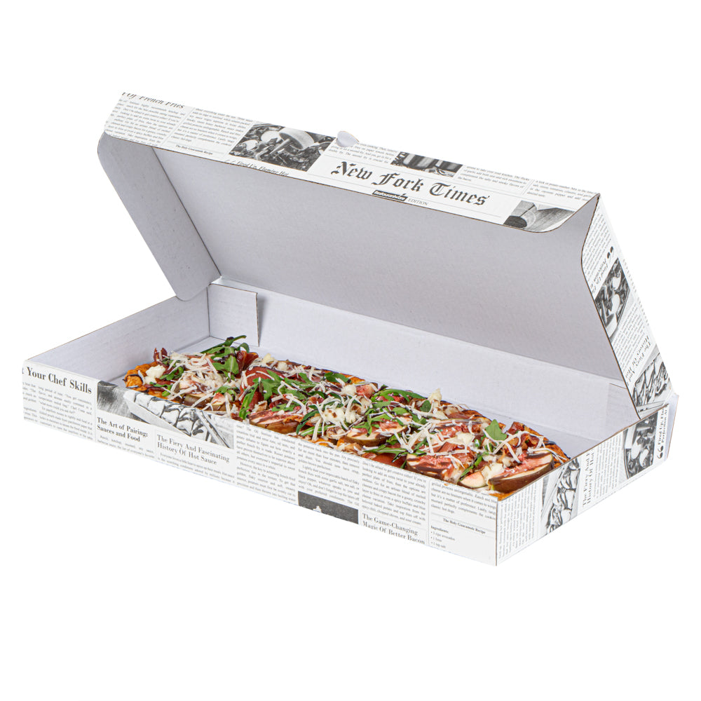 Eco Pie Newsprint and White Paper Corrugated Flatbread Box - 14" x 7" x 1 1/2" - 50 count box