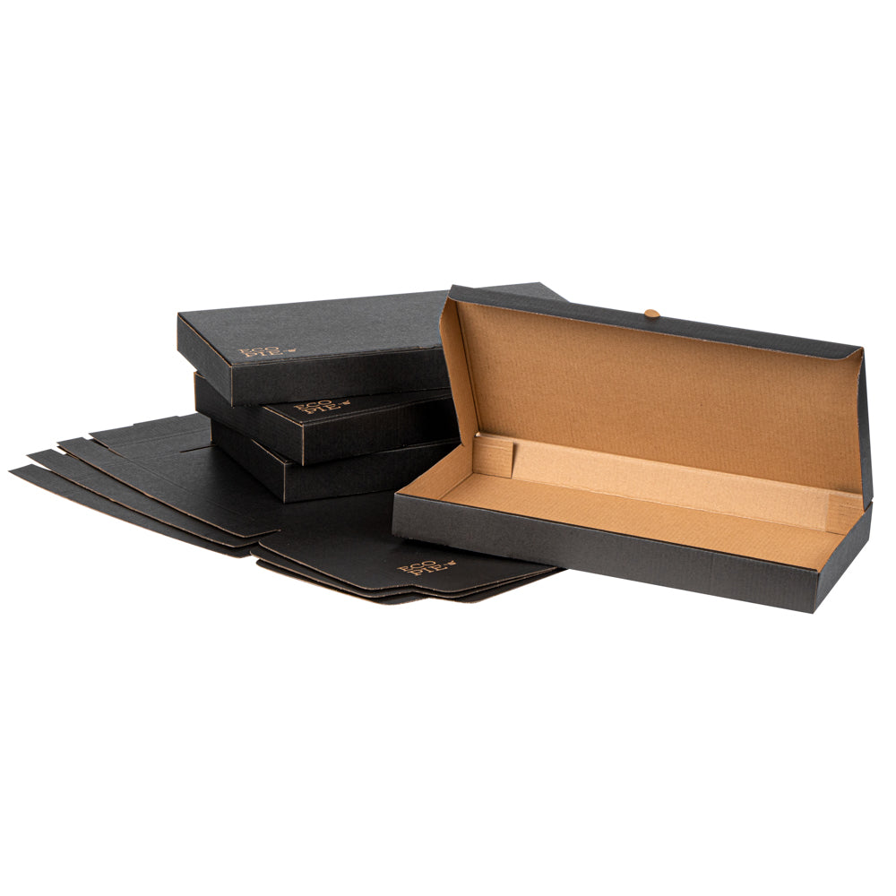 Eco Pie Kraft and Black Paper Corrugated Flatbread Box - 16" x 8" x 1 1/2" - 50 count box