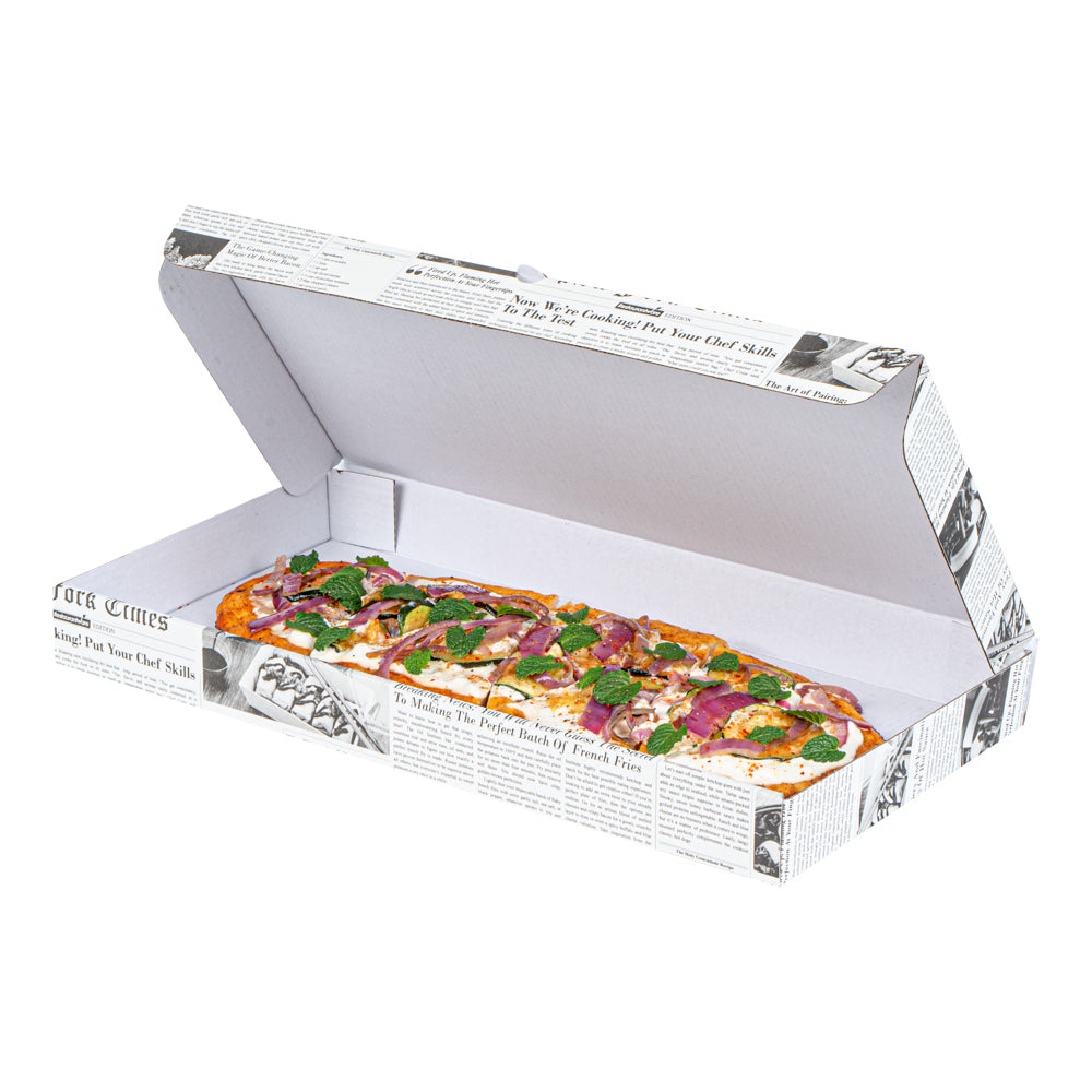 Eco Pie Newsprint and White Paper Corrugated Flatbread Box - 16" x 8" x 1 1/2" - 50 count box