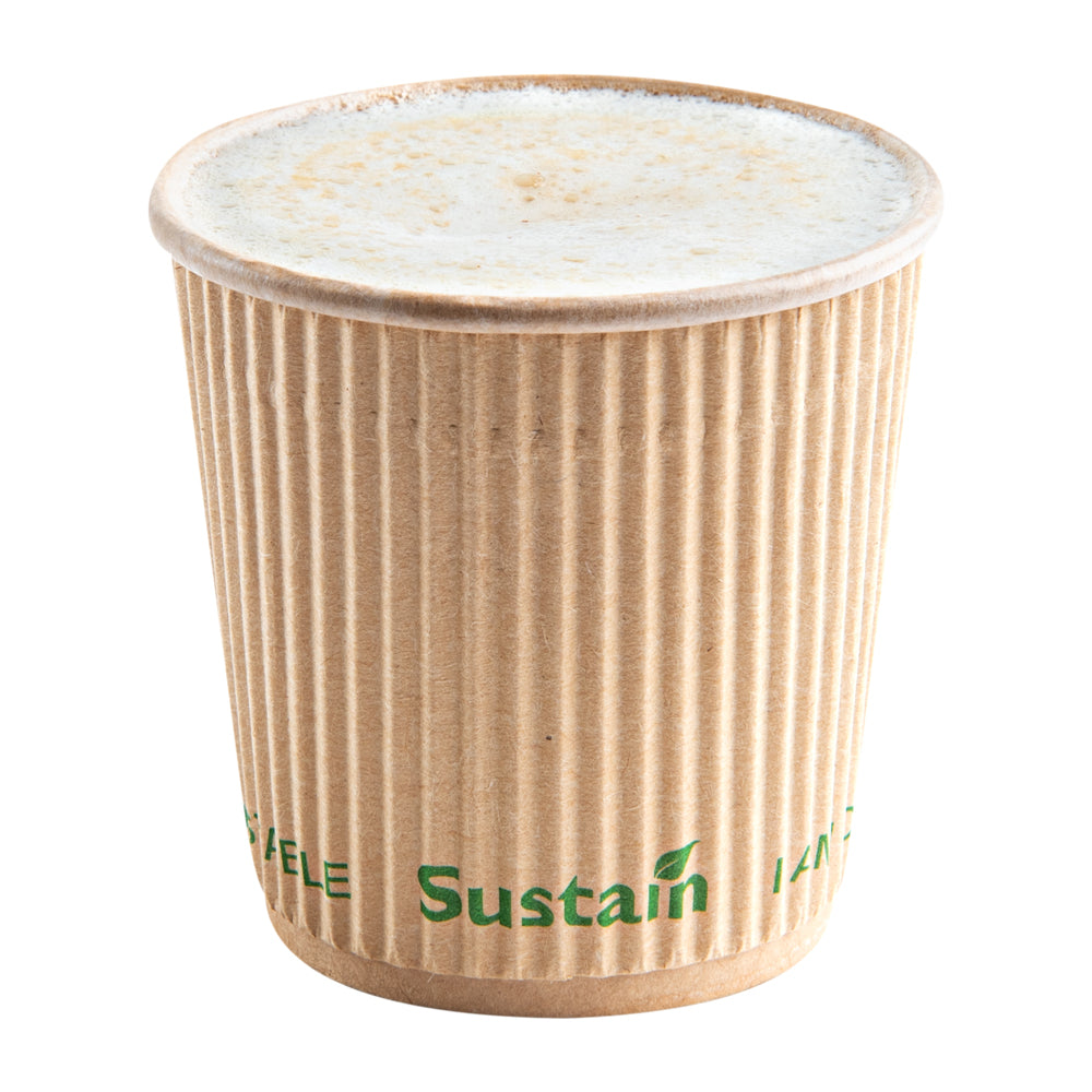 Sustain 4 oz Kraft Paper Coffee Cup - PLA Lining, Compostable, Ripple Wall - 2 1/2" x 2 1/2" x 2 1/4" - 500 count box