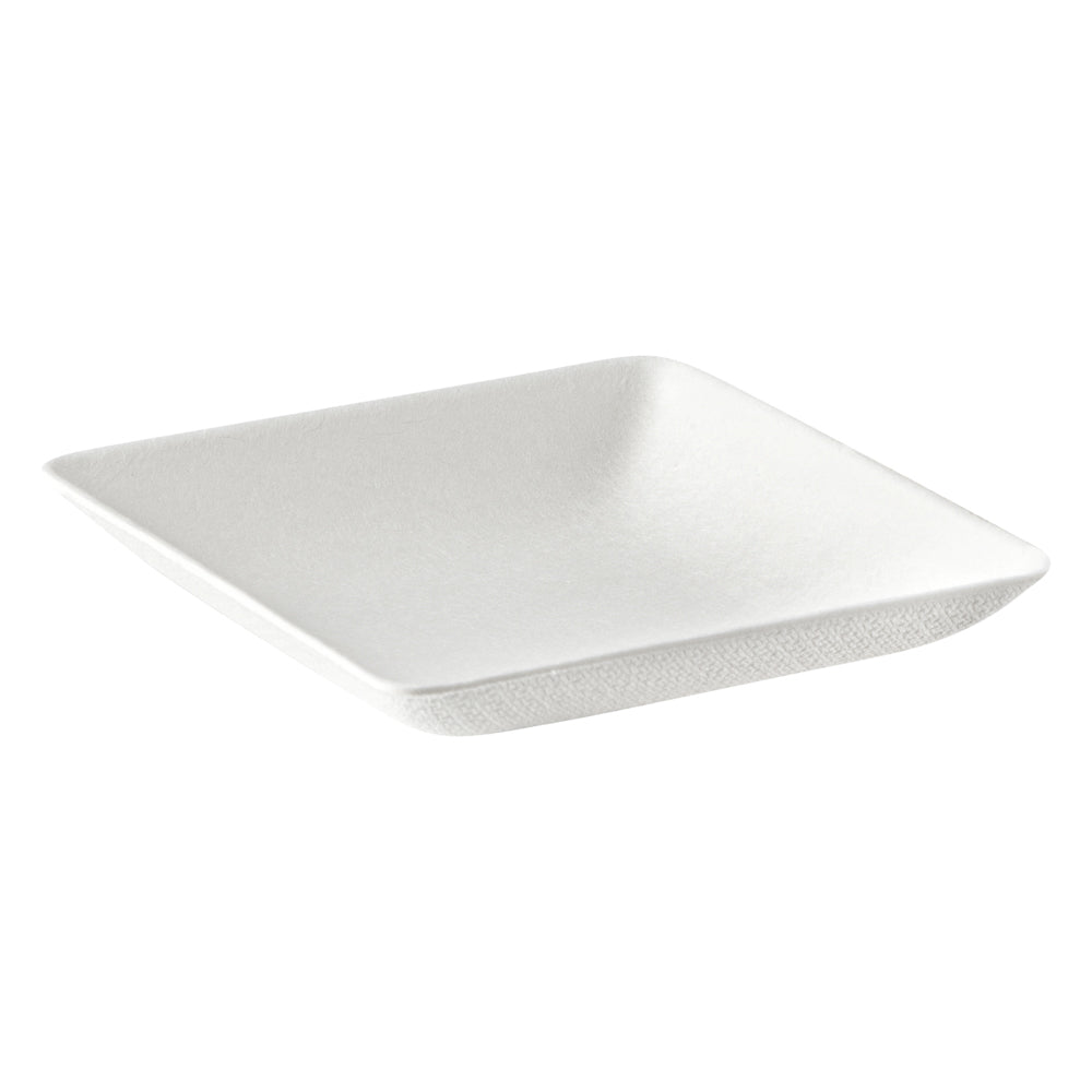 Pulp Safe No PFAS Added Square White Sugarcane / Bagasse Mini Modern Plate - Home Compostable - 2 1/2" x 2 1/2" x 1/2" - 100 count box