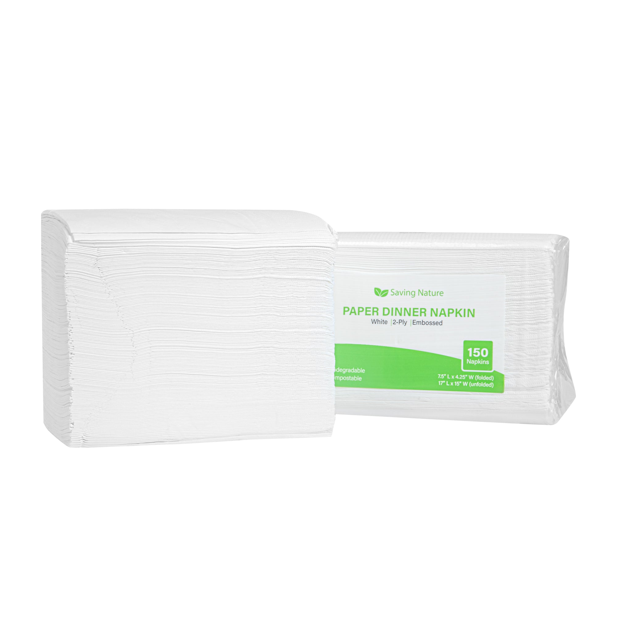 Saving Nature Rectangle White Paper Dinner Napkin - 2-Ply - 17" x 15" - 3000 count box