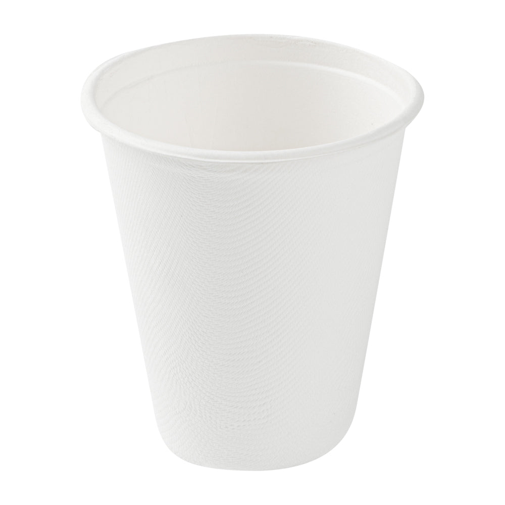 Pulp Safe No PFAS Added 8 oz White Sugarcane / Bagasse Cup - Home Compostable - 3 1/4" x 3 1/4" x 3 1/2" - 100 count box