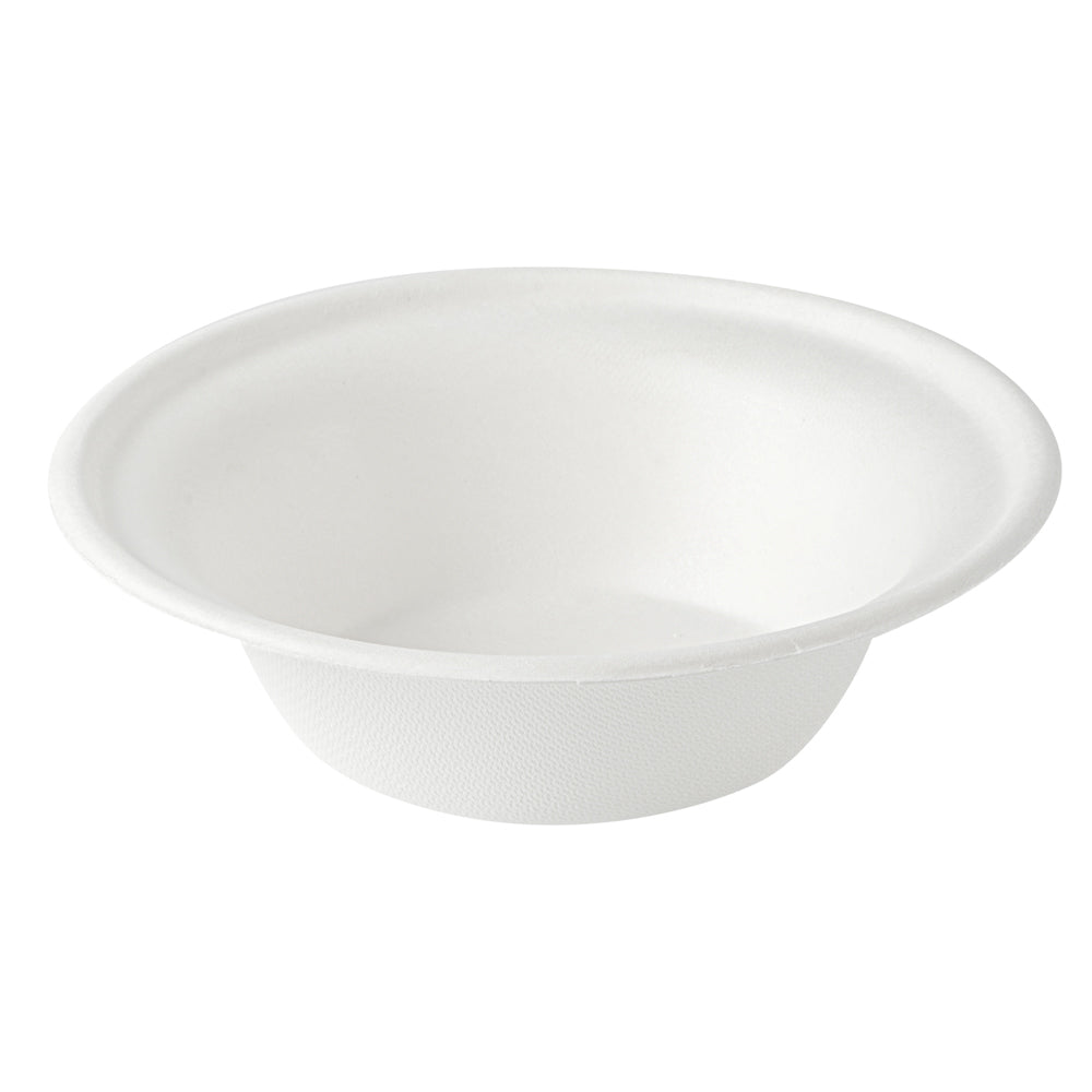 Pulp Safe No PFAS Added 12 oz Round White Sugarcane / Bagasse Bowl - Home Compostable - 6" x 6" x 1 3/4" - 100 count box