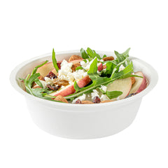 Pulp Safe No PFAS Added 12 oz Round White Sugarcane / Bagasse Salad Bowl - Home Compostable - 5 1/4