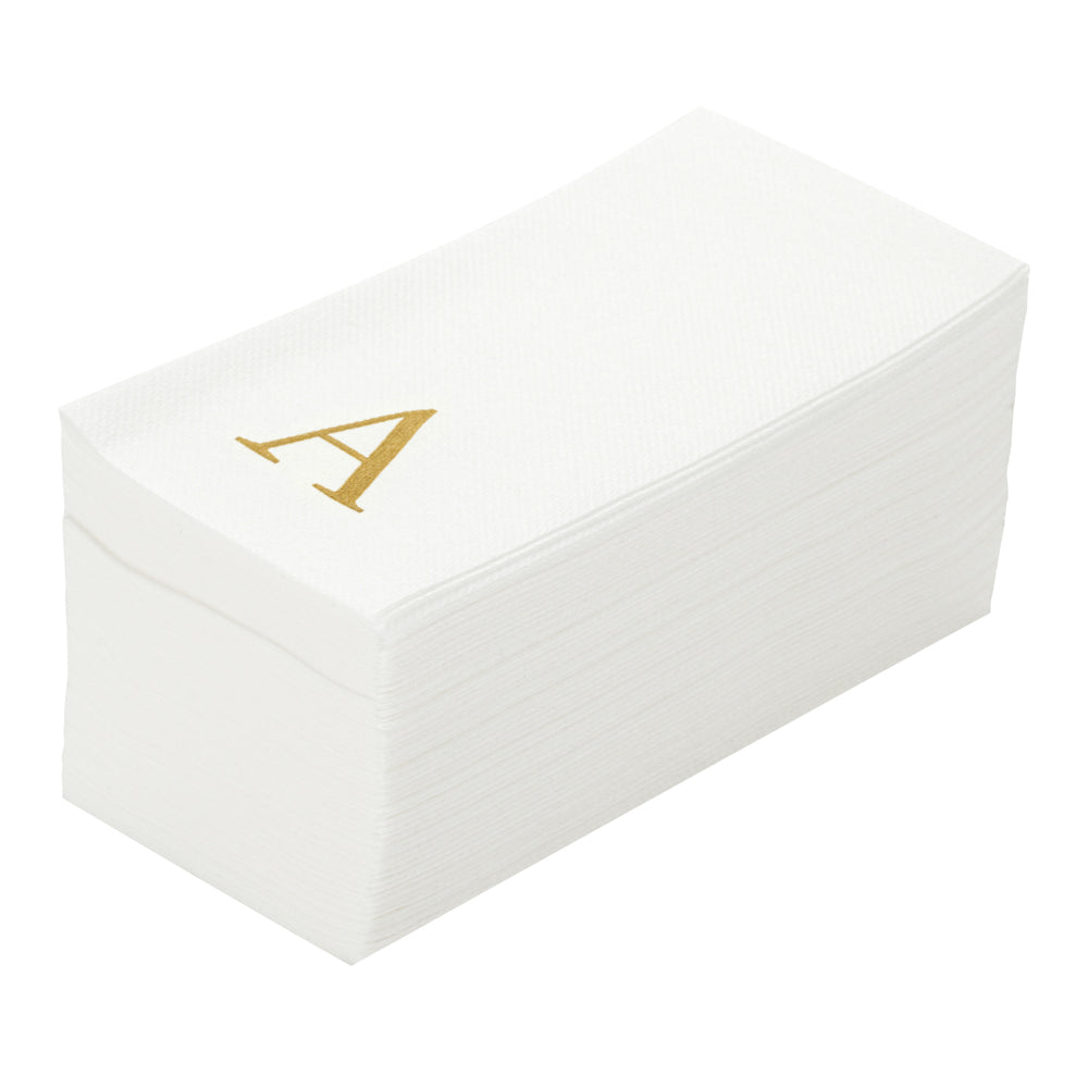 Luxenap Rectangle Gold Letter A White Paper Linen-Feel Guest Towel / Napkin - Air Laid, Sans Serif Font - 15 3/4" x 8" - 2000 count box