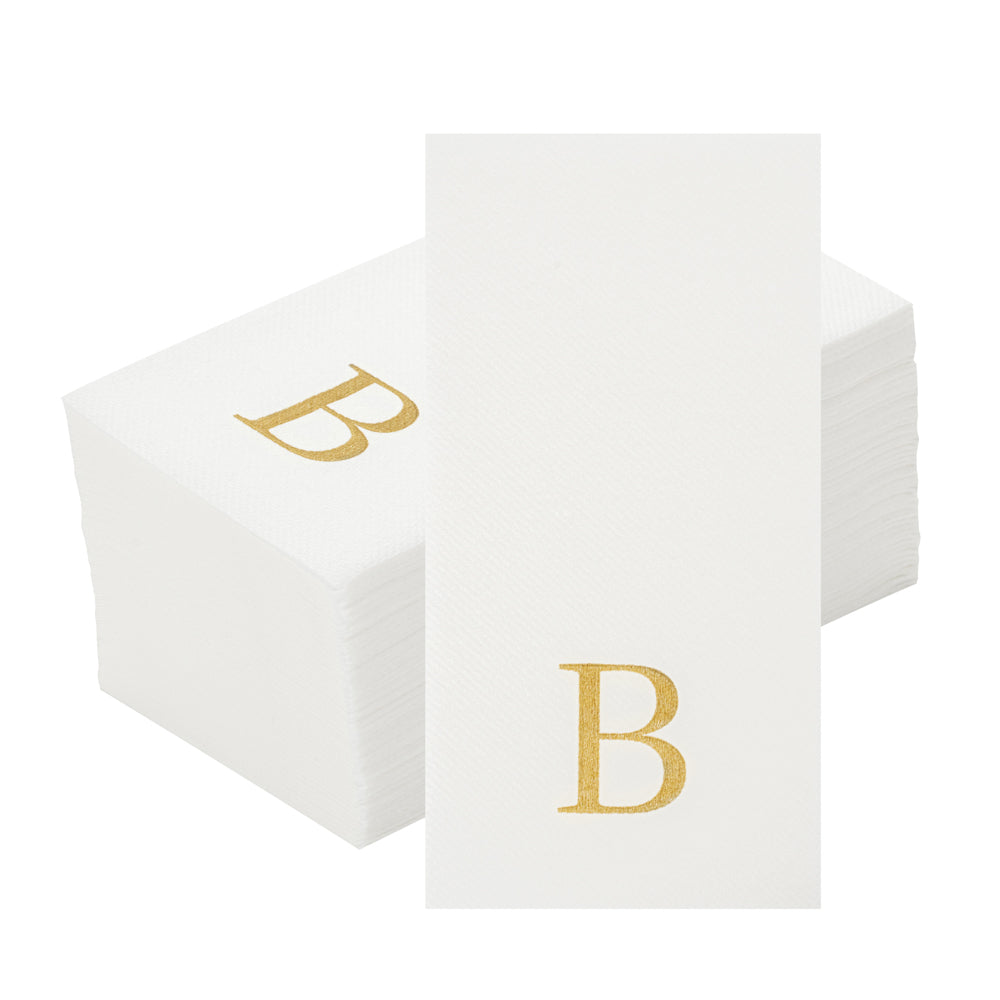 Luxenap Rectangle Gold Letter B White Paper Linen-Feel Guest Towel / Napkin - Air Laid, Sans Serif Font - 15 3/4" x 8" - 2000 count box