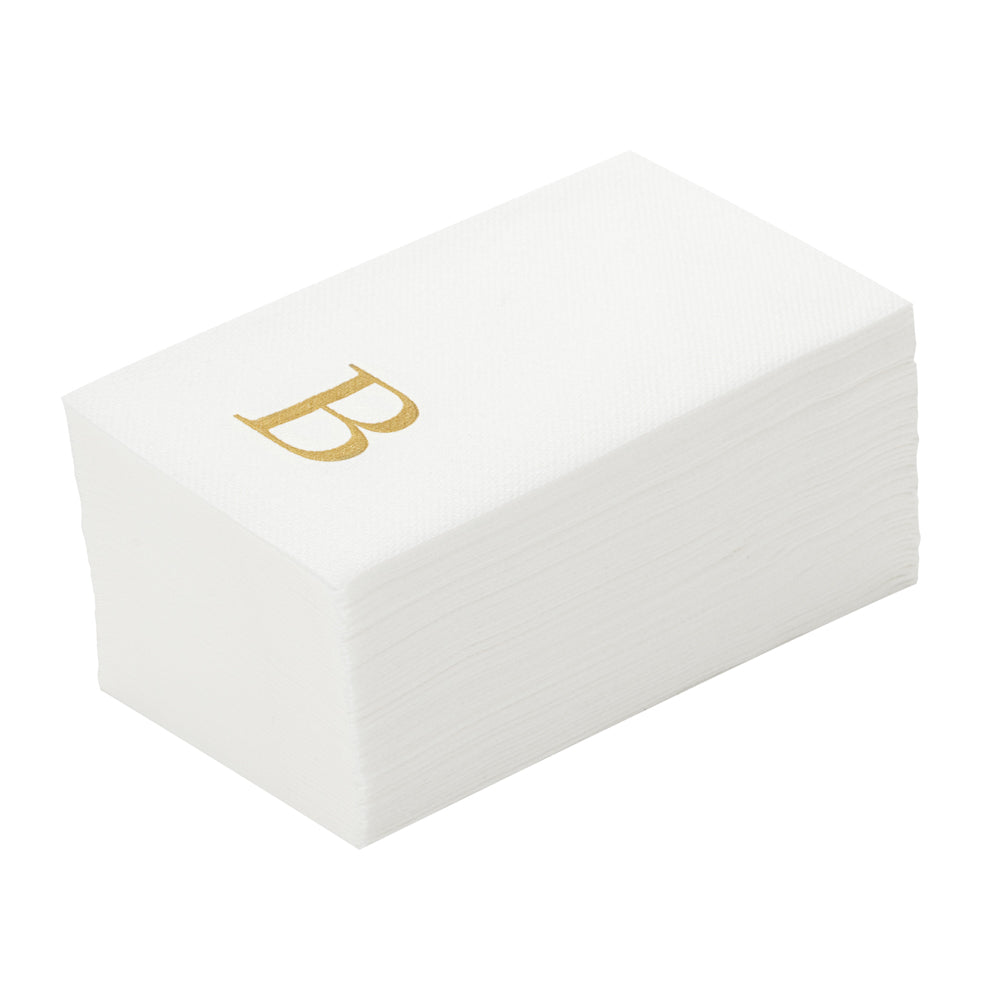 Luxenap Rectangle Gold Letter B White Paper Linen-Feel Guest Towel / Napkin - Air Laid, Sans Serif Font - 15 3/4" x 8" - 2000 count box