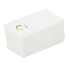 Luxenap Rectangle Gold Letter C White Paper Linen-Feel Guest Towel / Napkin - Air Laid, Sans Serif Font - 15 3/4