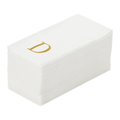 Luxenap Rectangle Gold Letter D White Paper Linen-Feel Guest Towel / Napkin - Air Laid, Sans Serif Font - 15 3/4