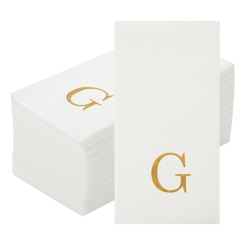 Luxenap Rectangle Gold Letter G White Paper Linen-Feel Guest Towel / Napkin - Air Laid, Sans Serif Font - 15 3/4" x 8" - 2000 count box