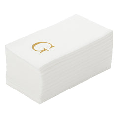 Luxenap Rectangle Gold Letter G White Paper Linen-Feel Guest Towel / Napkin - Air Laid, Sans Serif Font - 15 3/4