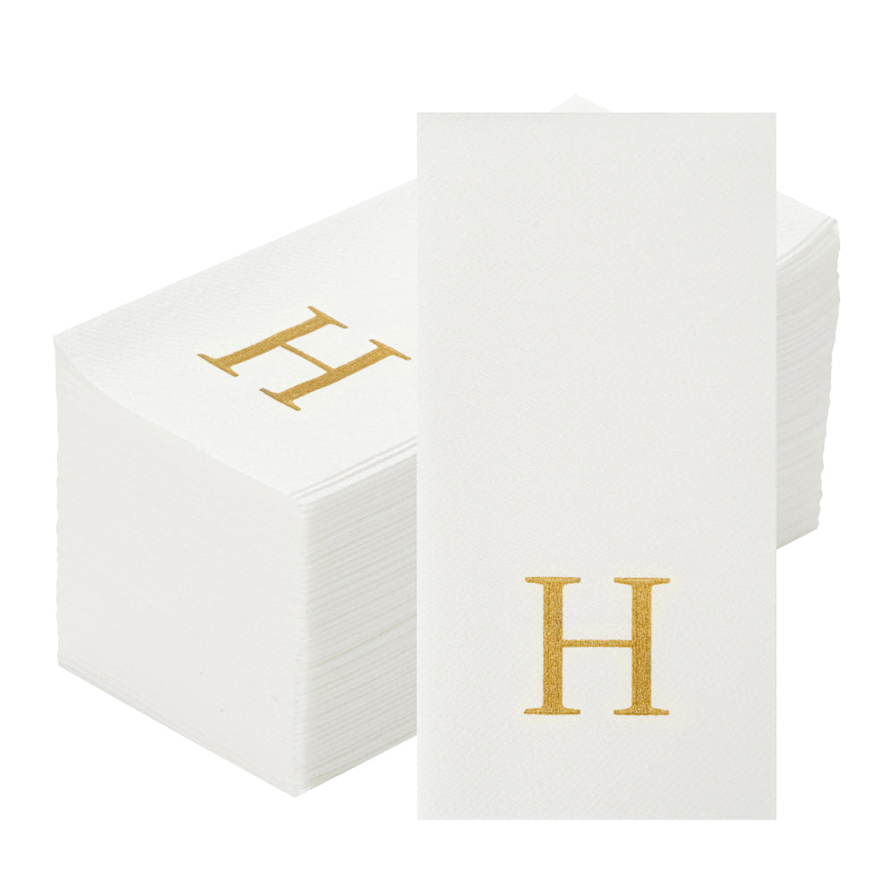 Luxenap Rectangle Gold Letter H White Paper Linen-Feel Guest Towel / Napkin - Air Laid, Sans Serif Font - 15 3/4" x 8" - 2000 count box