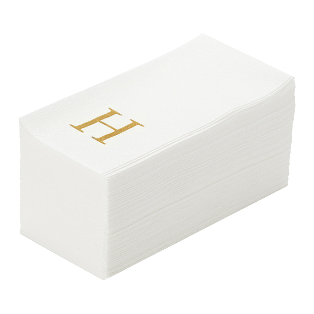 Luxenap Rectangle Gold Letter H White Paper Linen-Feel Guest Towel / Napkin - Air Laid, Sans Serif Font - 15 3/4" x 8" - 2000 count box