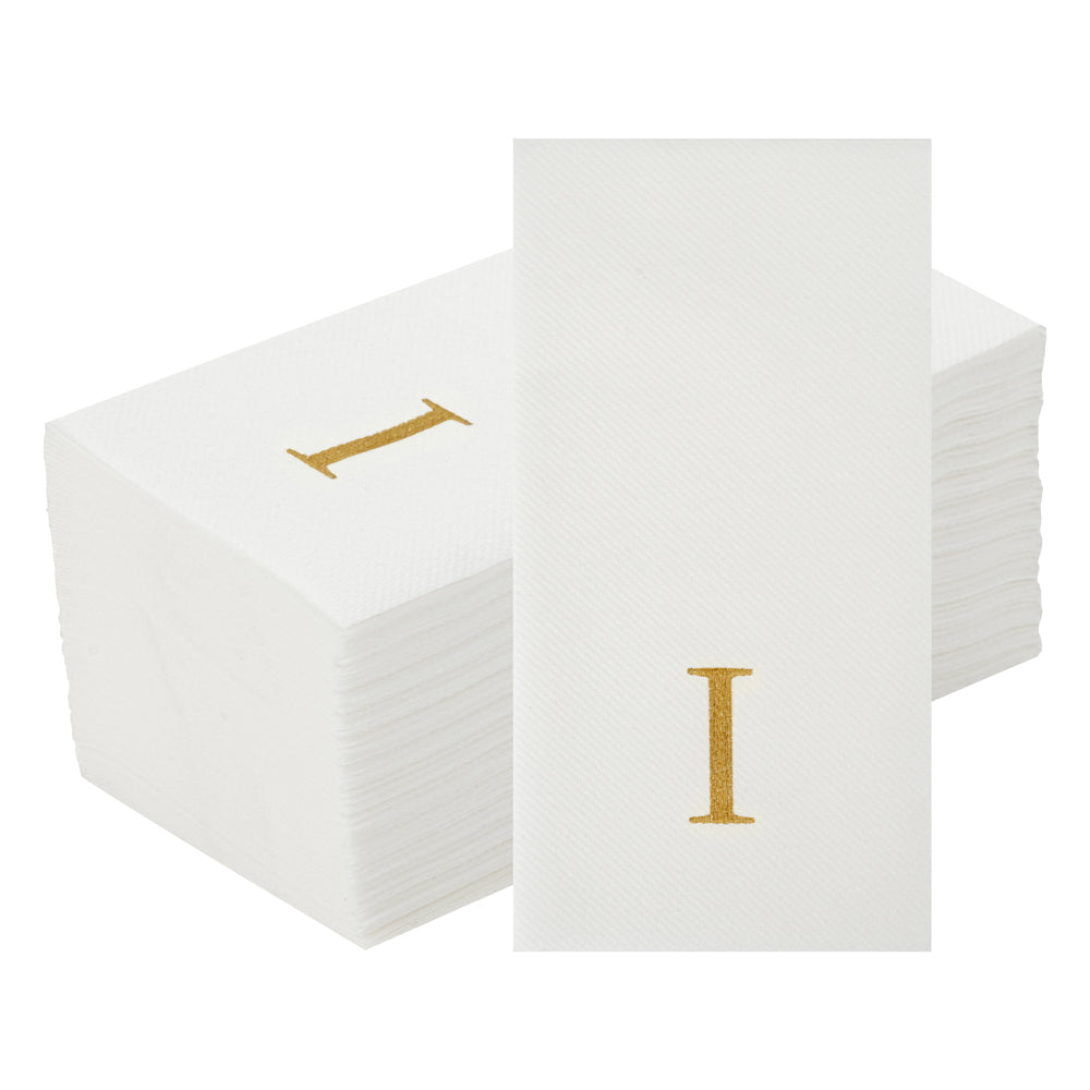 Luxenap Rectangle Gold Letter I White Paper Linen-Feel Guest Towel / Napkin - Air Laid, Sans Serif Font - 15 3/4" x 8" - 2000 count box