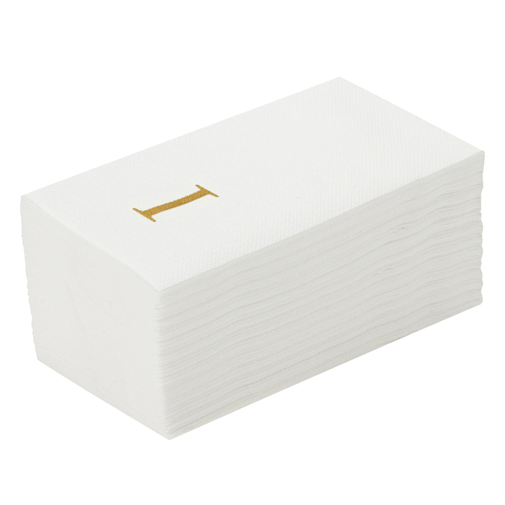 Luxenap Rectangle Gold Letter I White Paper Linen-Feel Guest Towel / Napkin - Air Laid, Sans Serif Font - 15 3/4" x 8" - 2000 count box