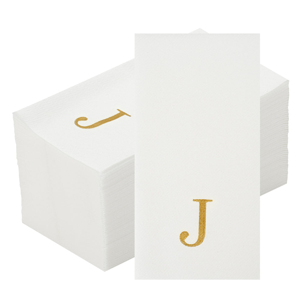 Luxenap Rectangle Gold Letter J White Paper Linen-Feel Guest Towel / Napkin - Air Laid, Sans Serif Font - 15 3/4" x 8" - 2000 count box