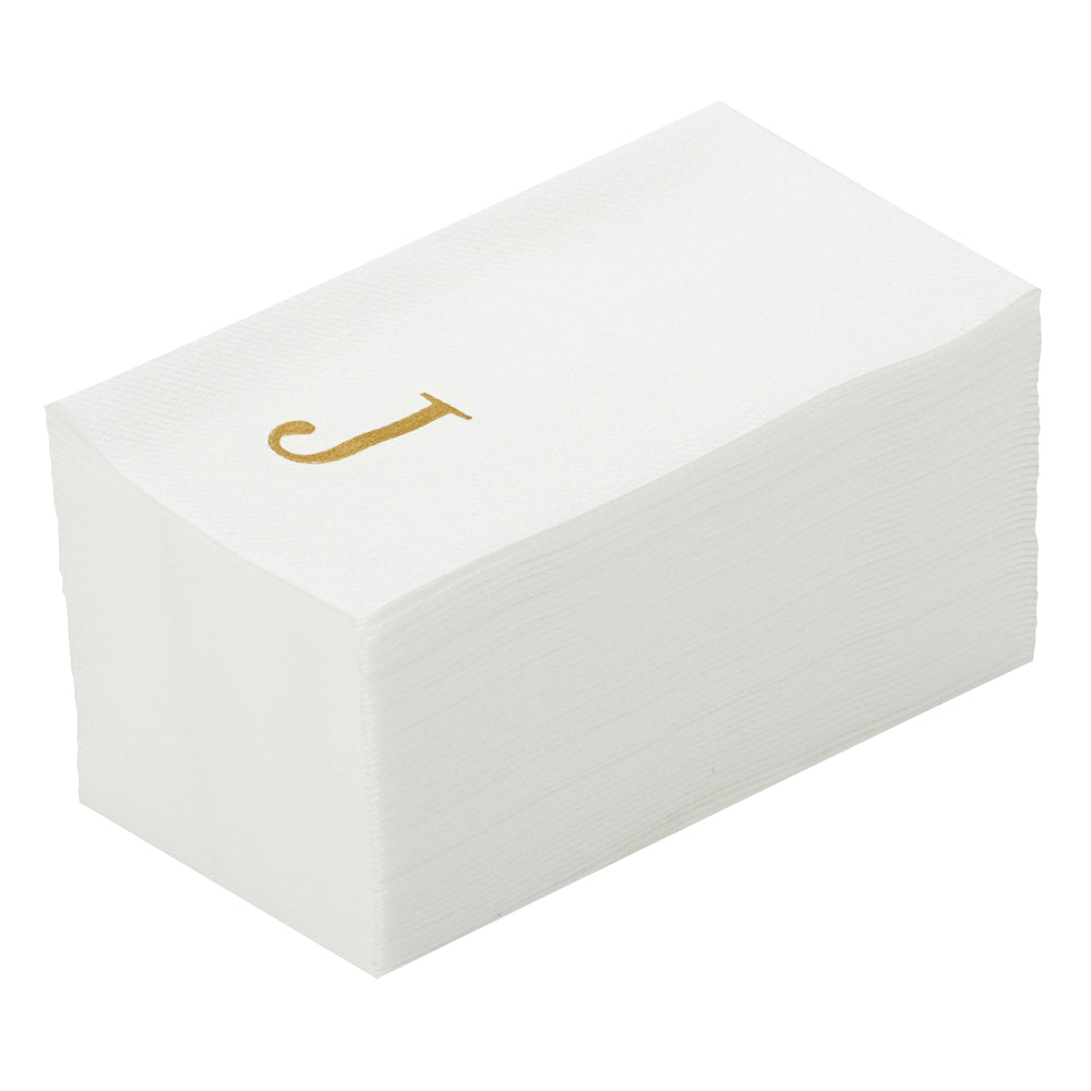 Luxenap Rectangle Gold Letter J White Paper Linen-Feel Guest Towel / Napkin - Air Laid, Sans Serif Font - 15 3/4" x 8" - 2000 count box