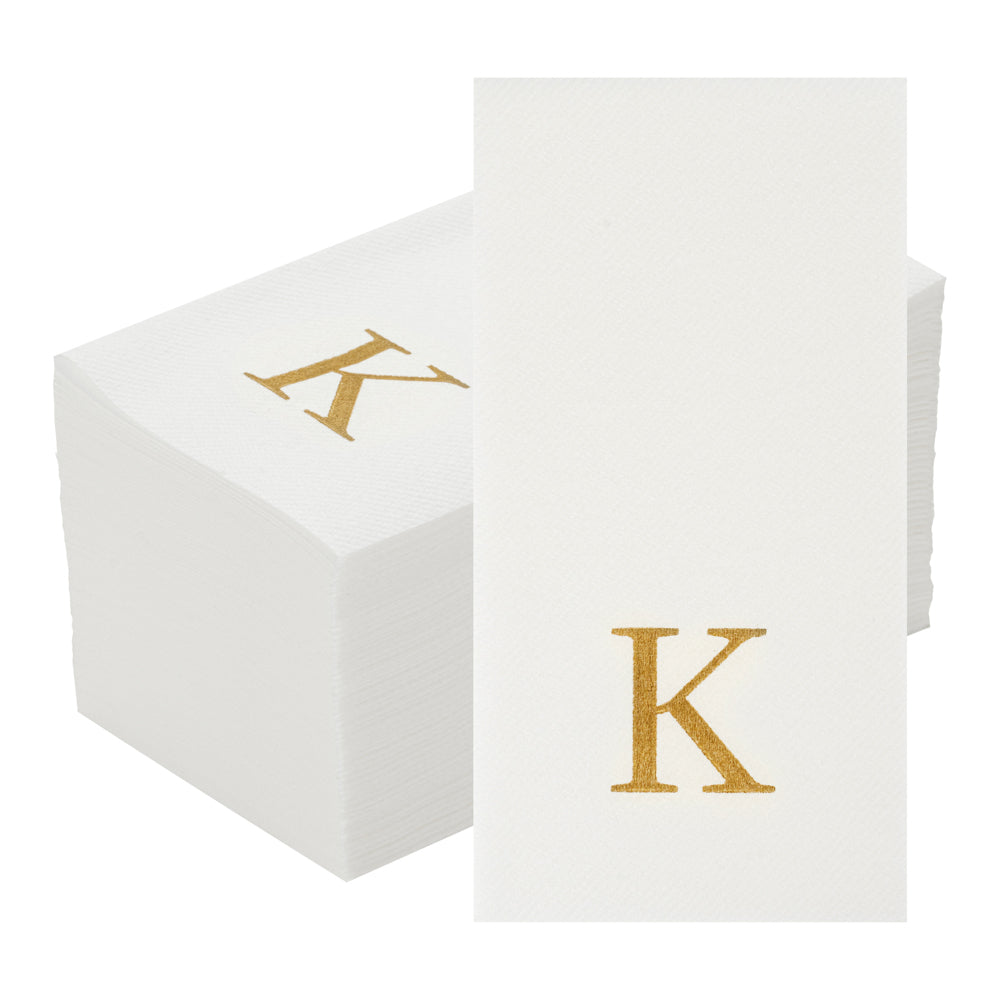 Luxenap Rectangle Gold Letter K White Paper Linen-Feel Guest Towel / Napkin - Air Laid, Sans Serif Font - 15 3/4" x 8" - 2000 count box