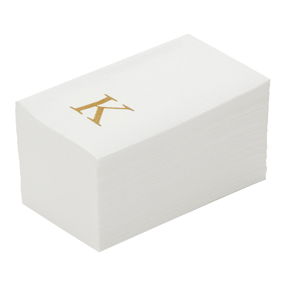 Luxenap Rectangle Gold Letter K White Paper Linen-Feel Guest Towel / Napkin - Air Laid, Sans Serif Font - 15 3/4" x 8" - 2000 count box