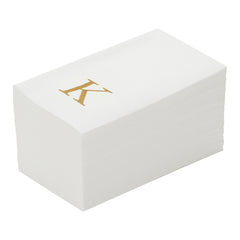 Luxenap Rectangle Gold Letter K White Paper Linen-Feel Guest Towel / Napkin - Air Laid, Sans Serif Font - 15 3/4