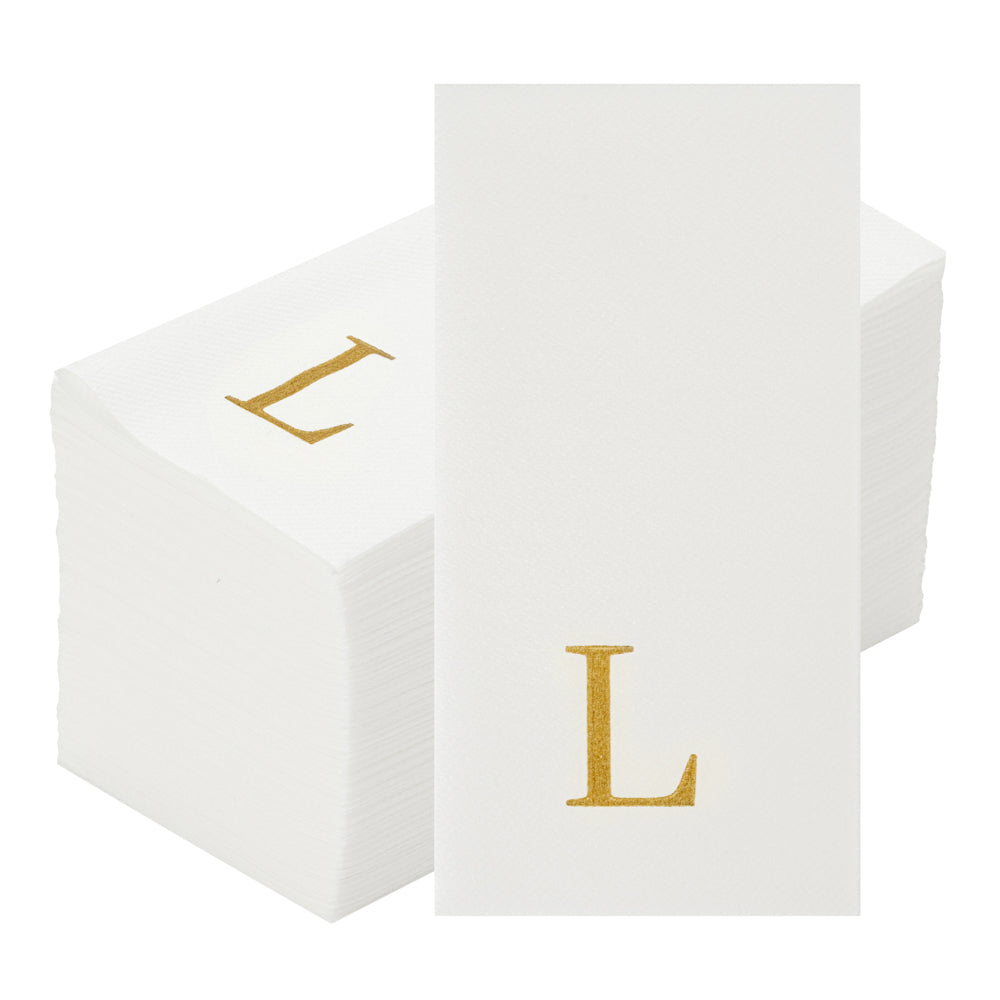 Luxenap Rectangle Gold Letter L White Paper Linen-Feel Guest Towel / Napkin - Air Laid, Sans Serif Font - 15 3/4" x 8" - 2000 count box