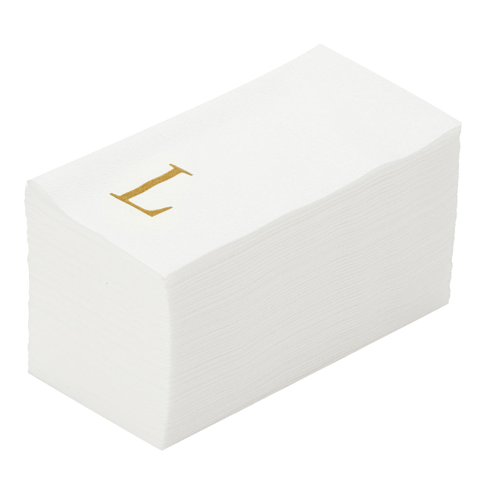 Luxenap Rectangle Gold Letter L White Paper Linen-Feel Guest Towel / Napkin - Air Laid, Sans Serif Font - 15 3/4" x 8" - 2000 count box