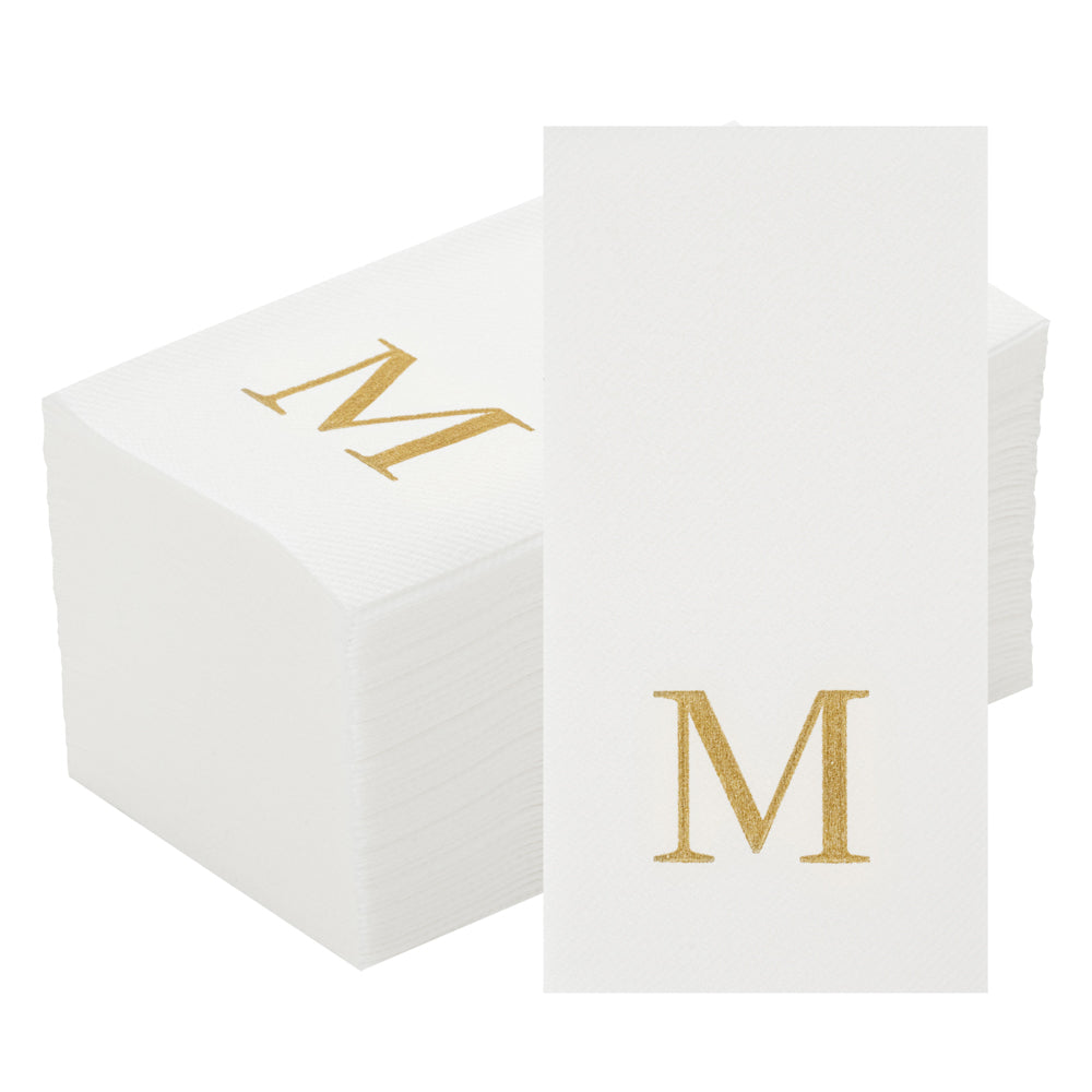 Luxenap Rectangle Gold Letter M White Paper Linen-Feel Guest Towel / Napkin - Air Laid, Sans Serif Font - 15 3/4" x 8" - 2000 count box