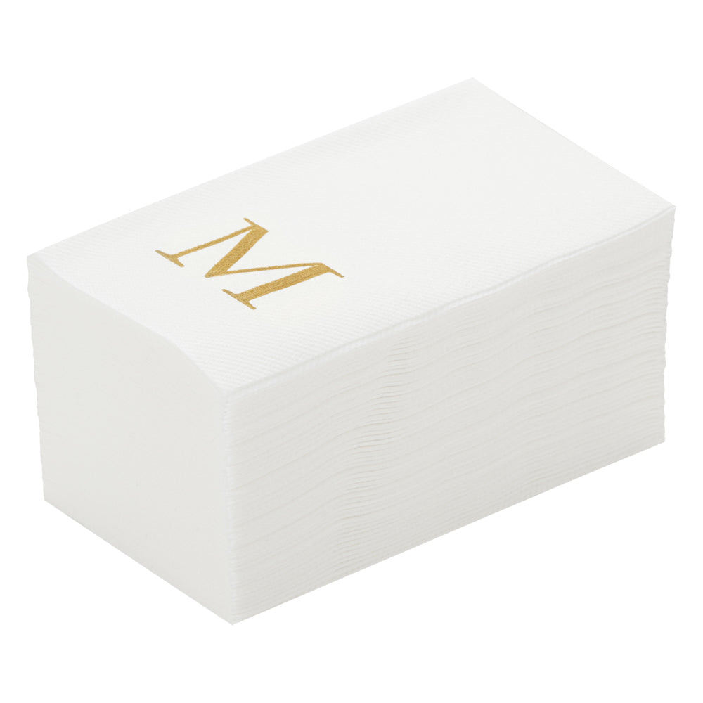 Luxenap Rectangle Gold Letter M White Paper Linen-Feel Guest Towel / Napkin - Air Laid, Sans Serif Font - 15 3/4" x 8" - 2000 count box