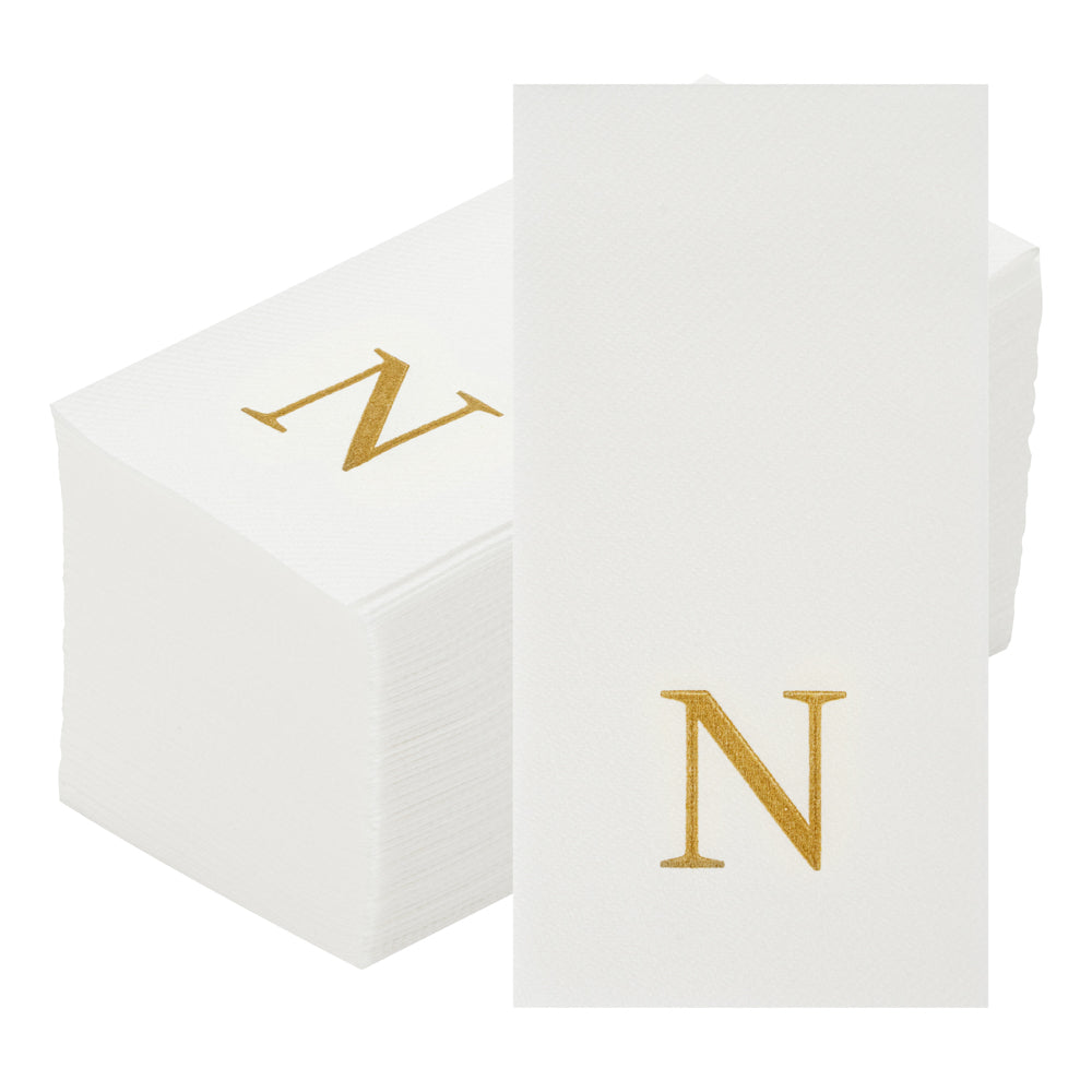 Luxenap Rectangle Gold Letter N White Paper Linen-Feel Guest Towel / Napkin - Air Laid, Sans Serif Font - 15 3/4" x 8" - 2000 count box