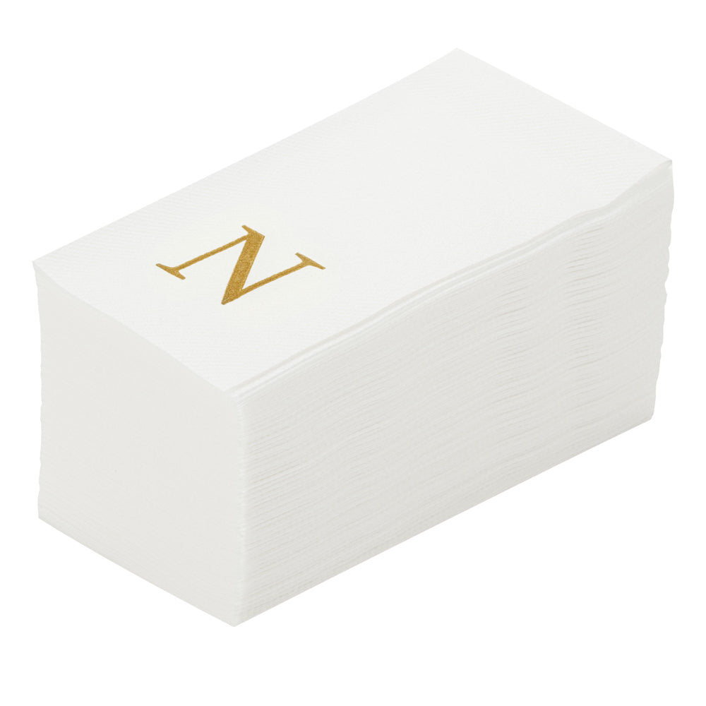 Luxenap Rectangle Gold Letter N White Paper Linen-Feel Guest Towel / Napkin - Air Laid, Sans Serif Font - 15 3/4" x 8" - 2000 count box