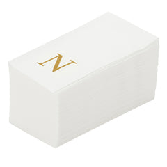 Luxenap Rectangle Gold Letter N White Paper Linen-Feel Guest Towel / Napkin - Air Laid, Sans Serif Font - 15 3/4