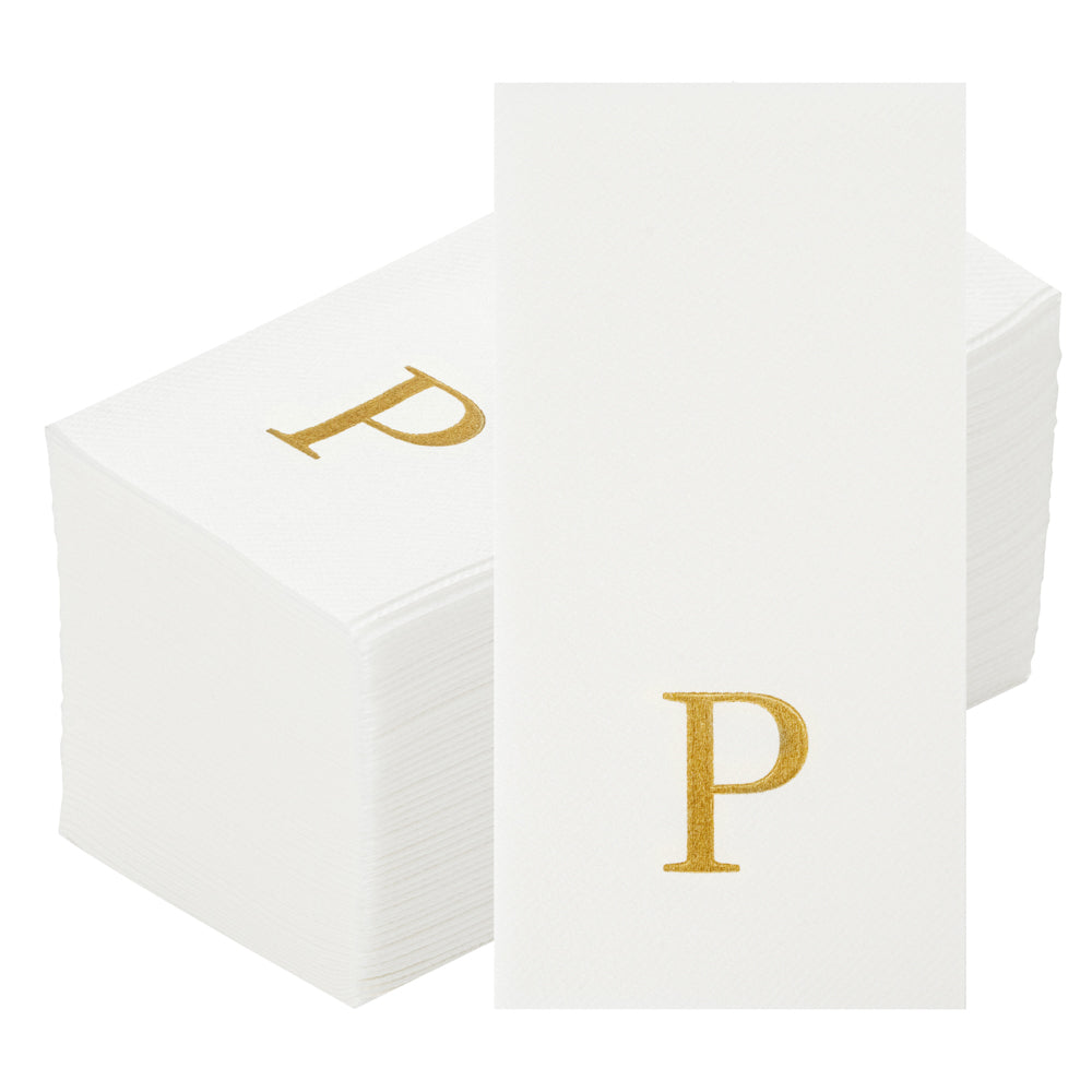 Luxenap Rectangle Gold Letter P White Paper Linen-Feel Guest Towel / Napkin - Air Laid, Sans Serif Font - 15 3/4" x 8" - 2000 count box