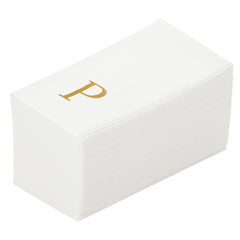 Luxenap Rectangle Gold Letter P White Paper Linen-Feel Guest Towel / Napkin - Air Laid, Sans Serif Font - 15 3/4