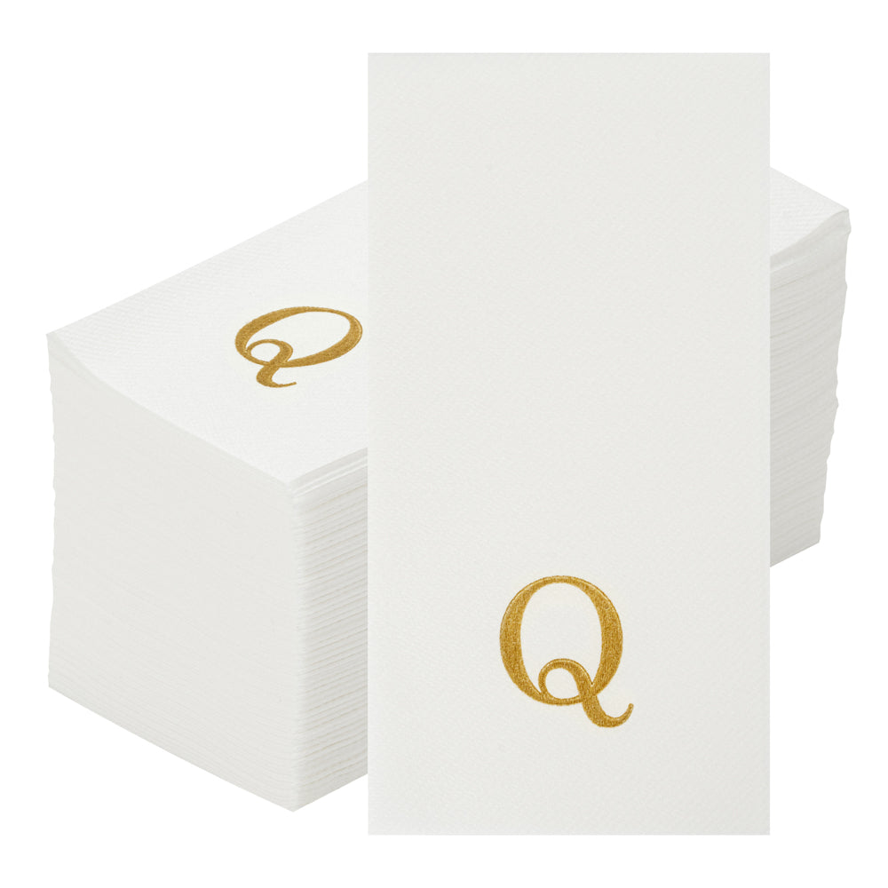 Luxenap Rectangle Gold Letter Q White Paper Linen-Feel Guest Towel / Napkin - Air Laid, Sans Serif Font - 15 3/4" x 8" - 2000 count box