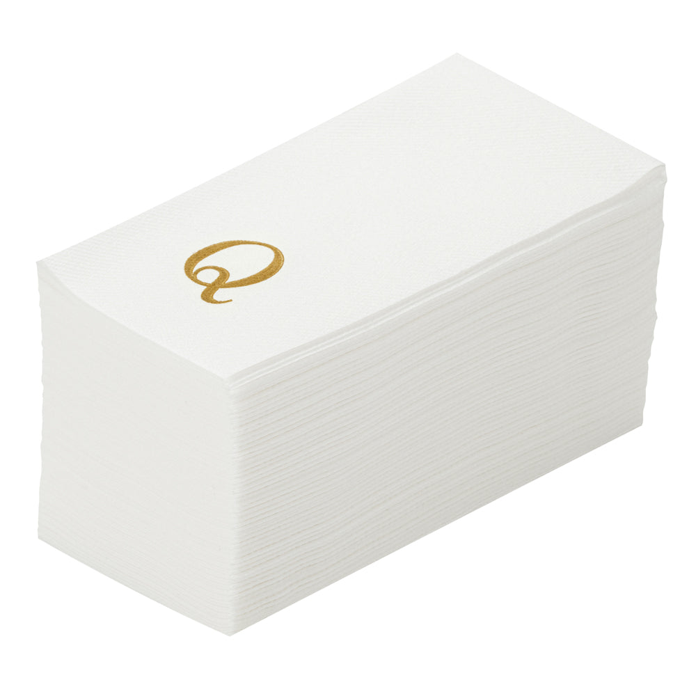 Luxenap Rectangle Gold Letter Q White Paper Linen-Feel Guest Towel / Napkin - Air Laid, Sans Serif Font - 15 3/4" x 8" - 2000 count box