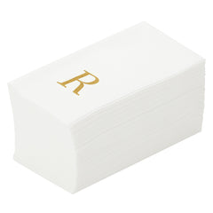 Luxenap Rectangle Gold Letter R White Paper Linen-Feel Guest Towel / Napkin - Air Laid, Sans Serif Font - 15 3/4