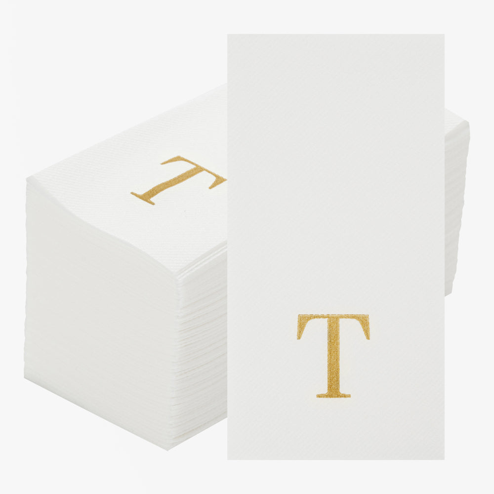 Luxenap Rectangle Gold Letter T White Paper Linen-Feel Guest Towel / Napkin - Air Laid, Sans Serif Font - 15 3/4" x 8" - 2000 count box