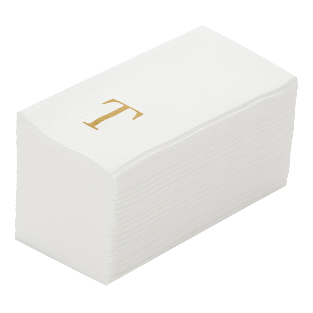 Luxenap Rectangle Gold Letter T White Paper Linen-Feel Guest Towel / Napkin - Air Laid, Sans Serif Font - 15 3/4" x 8" - 2000 count box