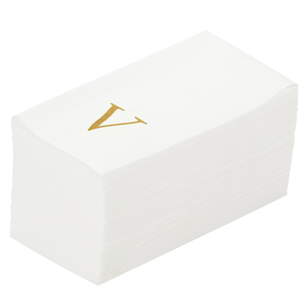 Luxenap Rectangle Gold Letter V White Paper Linen-Feel Guest Towel / Napkin - Air Laid, Sans Serif Font - 15 3/4" x 8" - 2000 count box