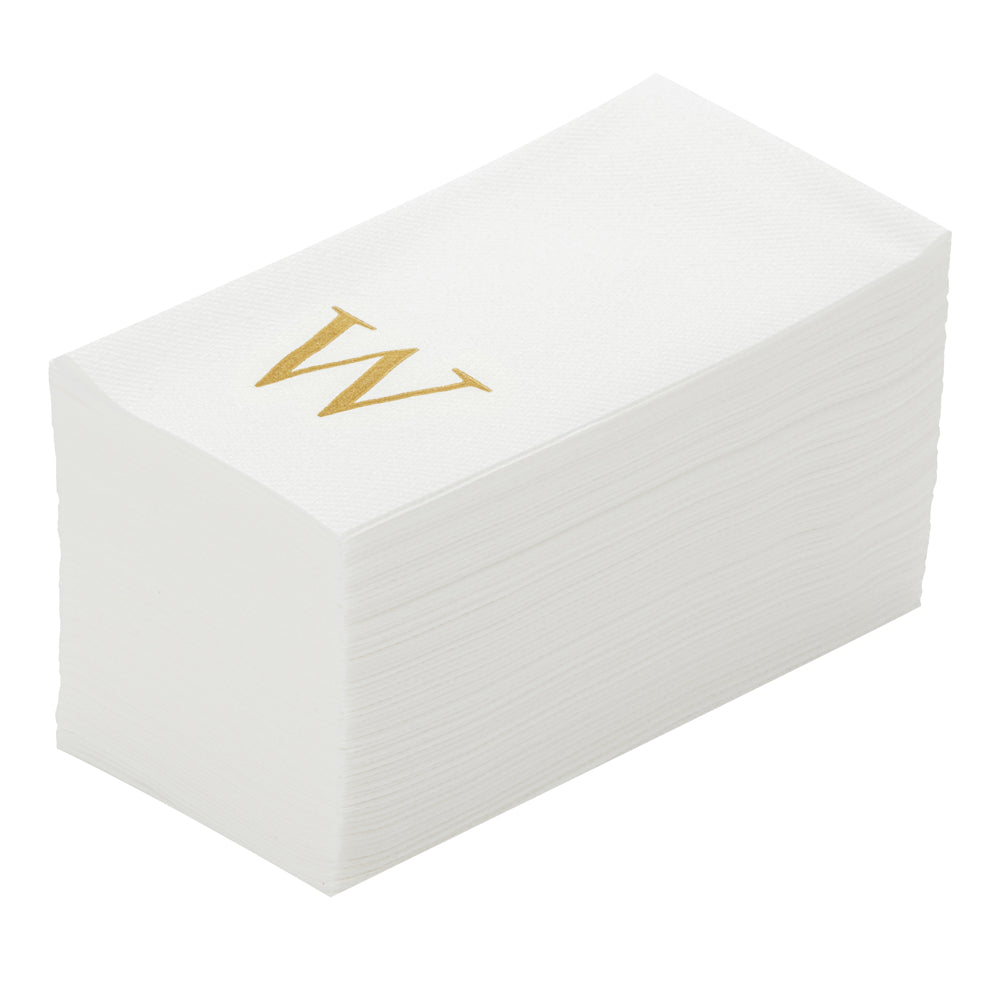 Luxenap Rectangle Gold Letter W White Paper Linen-Feel Guest Towel / Napkin - Air Laid, Sans Serif Font - 15 3/4" x 8" - 2000 count box