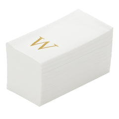 Luxenap Rectangle Gold Letter W White Paper Linen-Feel Guest Towel / Napkin - Air Laid, Sans Serif Font - 15 3/4