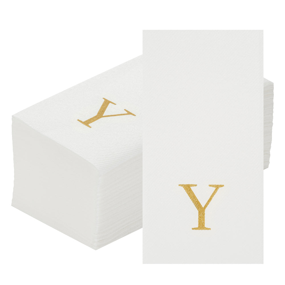 Luxenap Rectangle Gold Letter Y White Paper Linen-Feel Guest Towel / Napkin - Air Laid, Sans Serif Font - 15 3/4" x 8" - 2000 count box