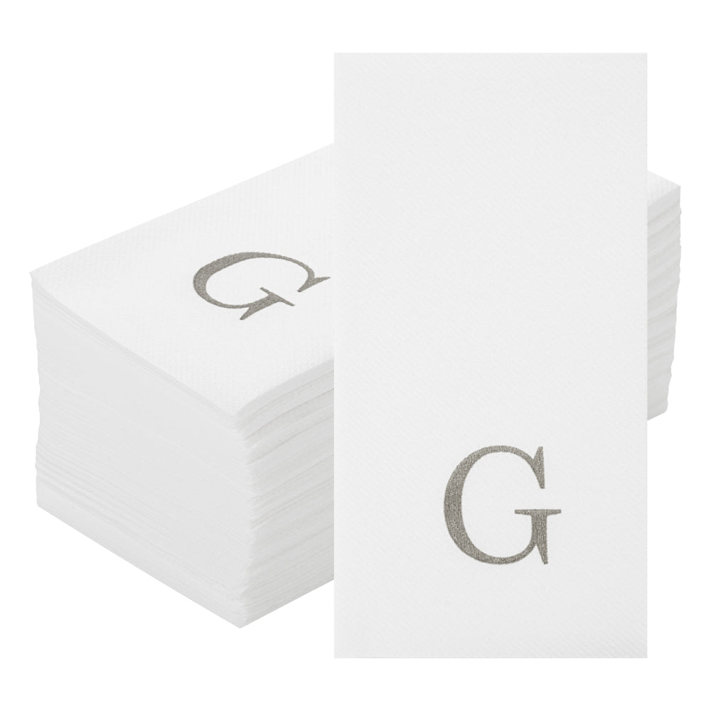 Luxenap Rectangle Silver Letter G White Paper Linen-Feel Guest Towel / Napkin - Air Laid, Sans Serif Font - 15 3/4" x 8" - 2000 count box