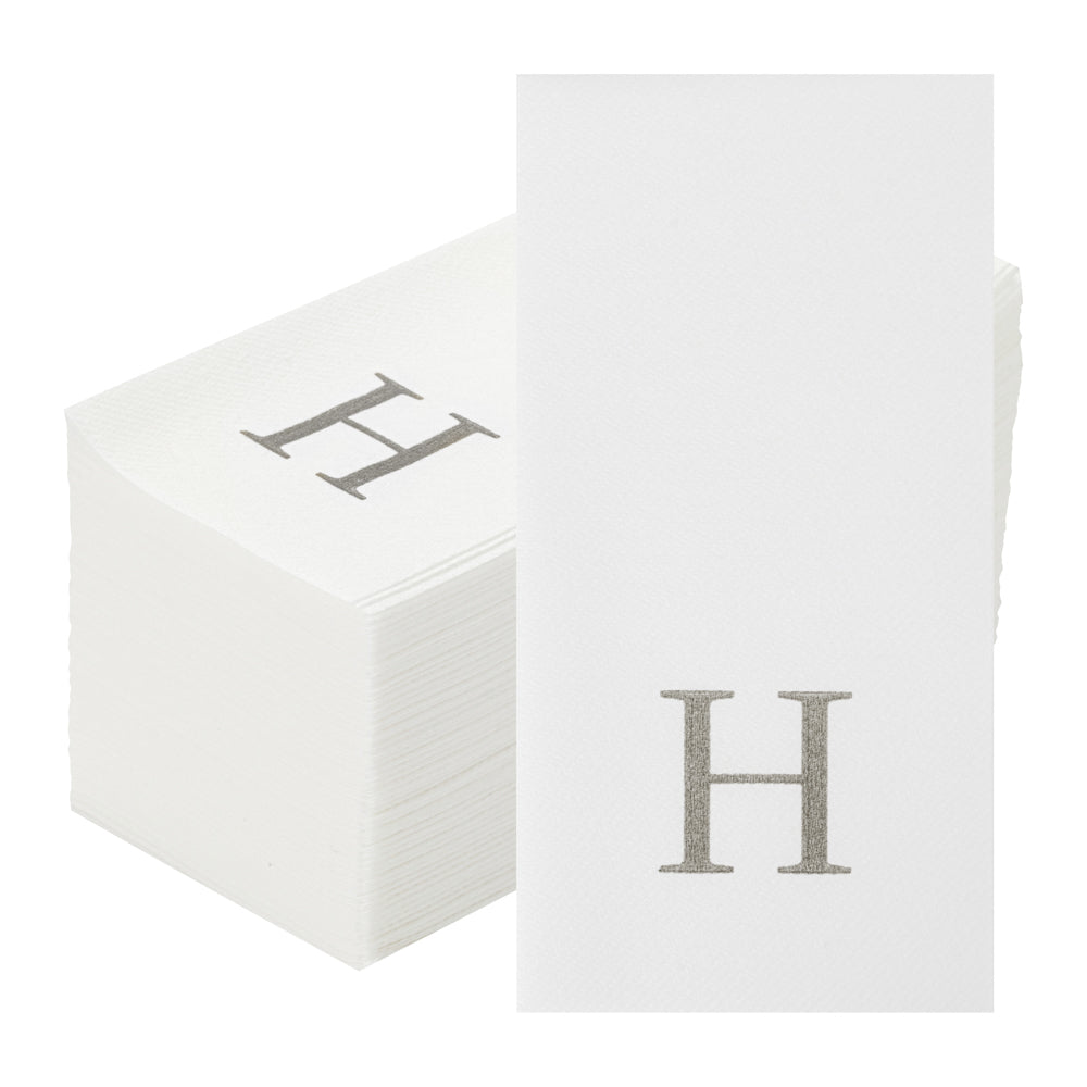 Luxenap Rectangle Silver Letter H White Paper Linen-Feel Guest Towel / Napkin - Air Laid, Sans Serif Font - 15 3/4" x 8" - 2000 count box