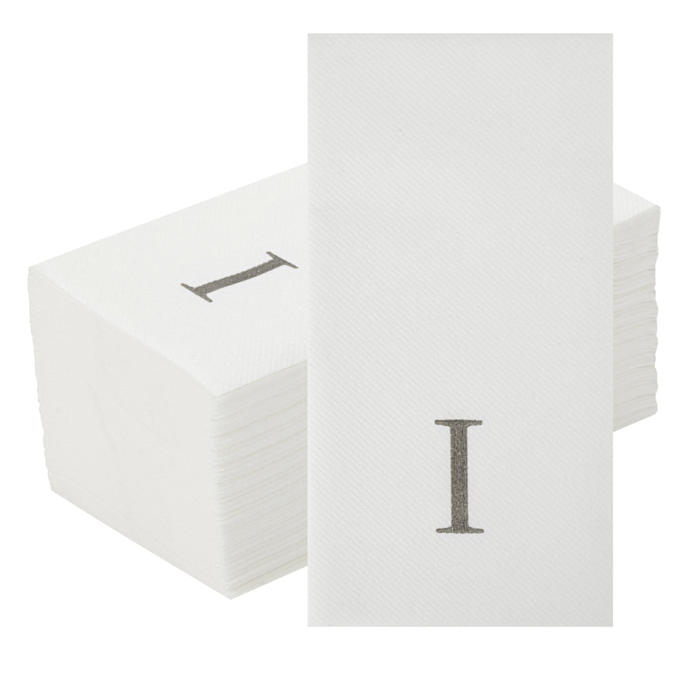 Luxenap Rectangle Silver Letter I White Paper Linen-Feel Guest Towel / Napkin - Air Laid, Sans Serif Font - 15 3/4" x 8" - 2000 count box